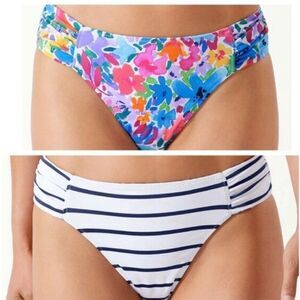 NEW L TOMMY BAHAMA REVERSIBLE FLORAL STRIPE BIKINI SWIM SWIMSUIT BOTTOMS LARGE